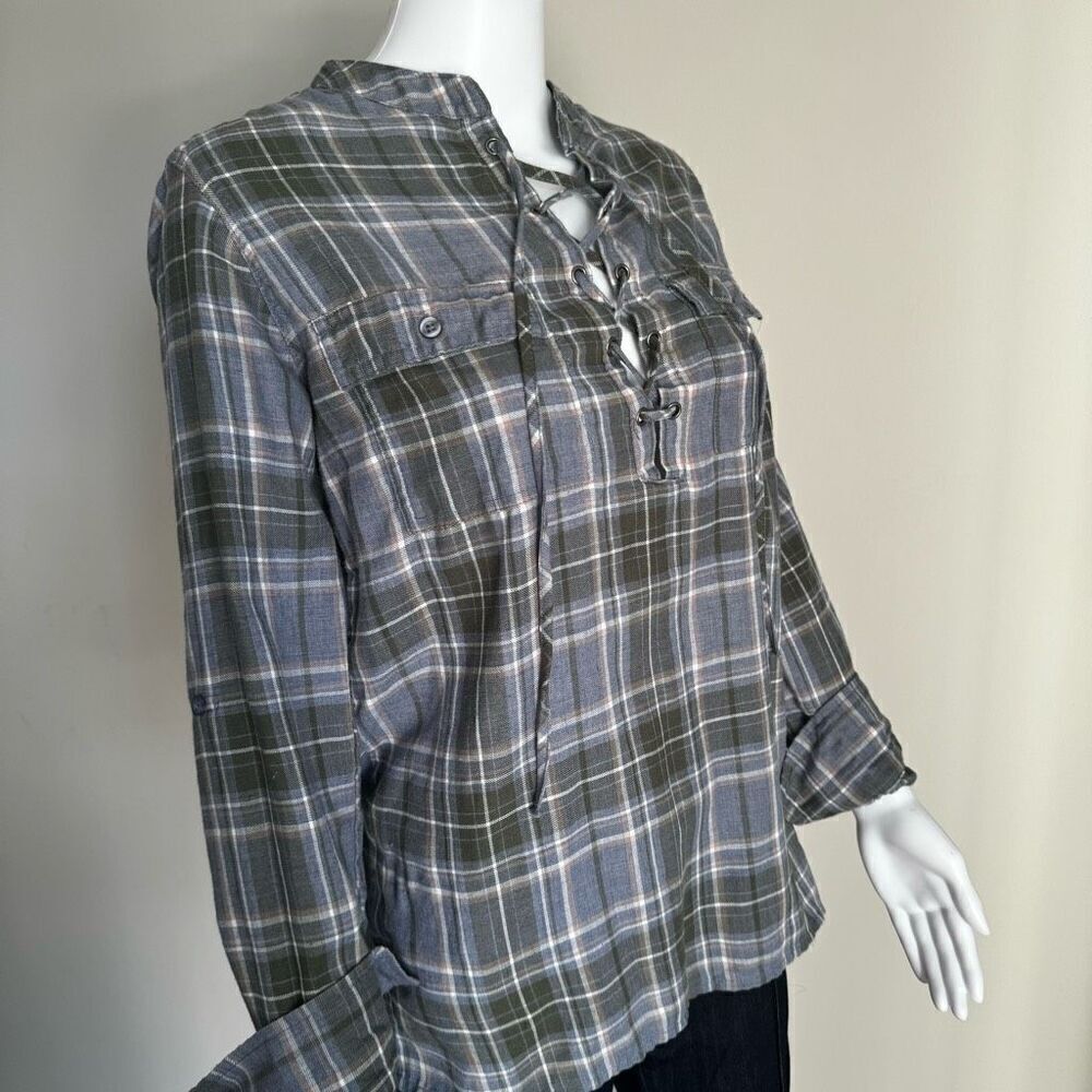 Triple Five Soul Plaid Lace Up Tunic Top